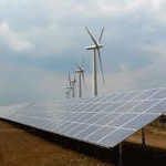 solar array and wind turbines