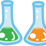 two beakers with fluid