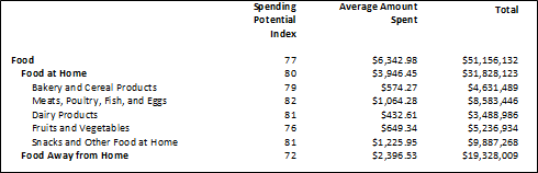 Sample Spending Potential Report