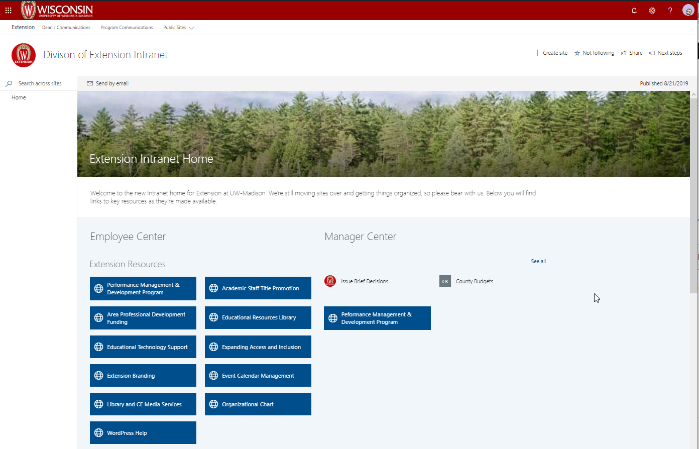 Division of Extension Intranet Homepage