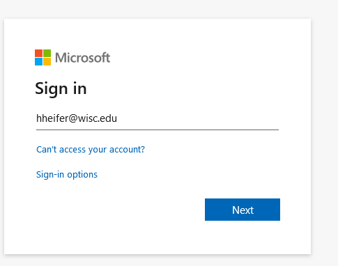 Microsoft login screen.