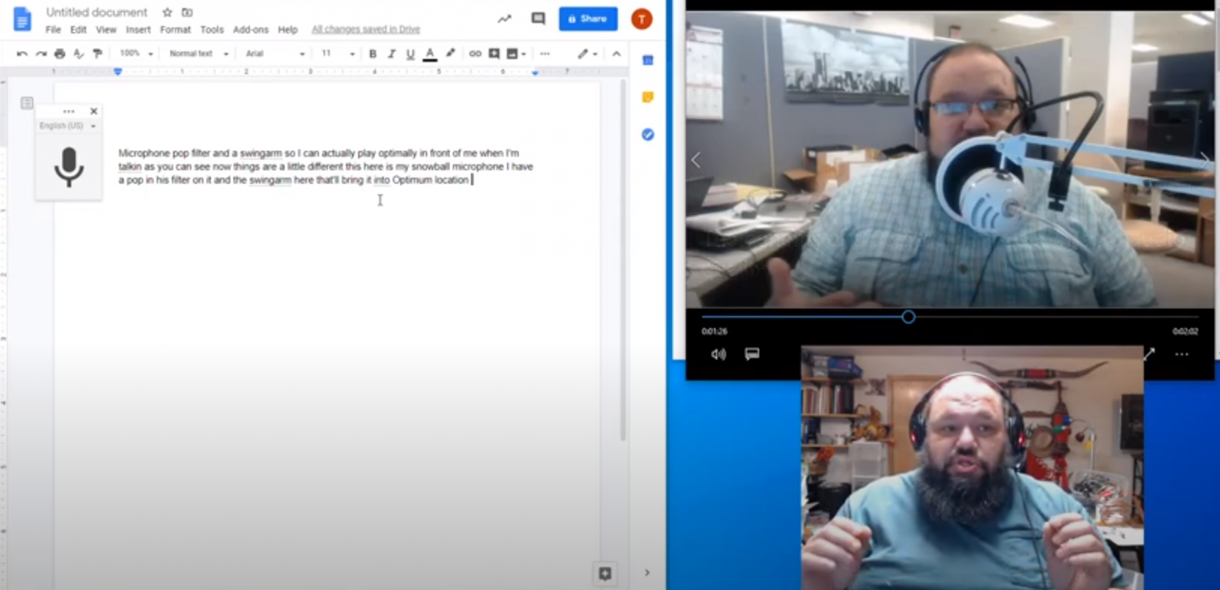 Screen shot of the YouTube video Using Google Docs and your computer speaker to create a transcription