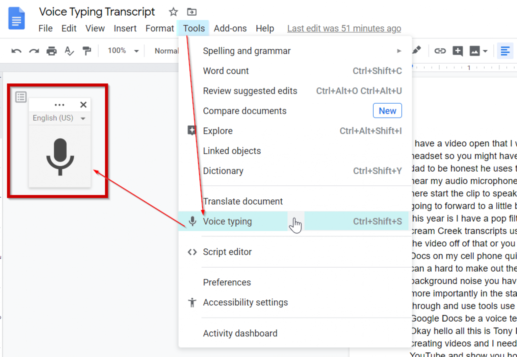 Using Google Docs and your computer speaker to create a transcription