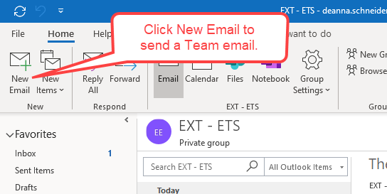 Click New Email to send a Team email