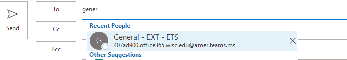 Channel email address in Outlook