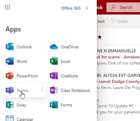 Select Teams from Apps menu