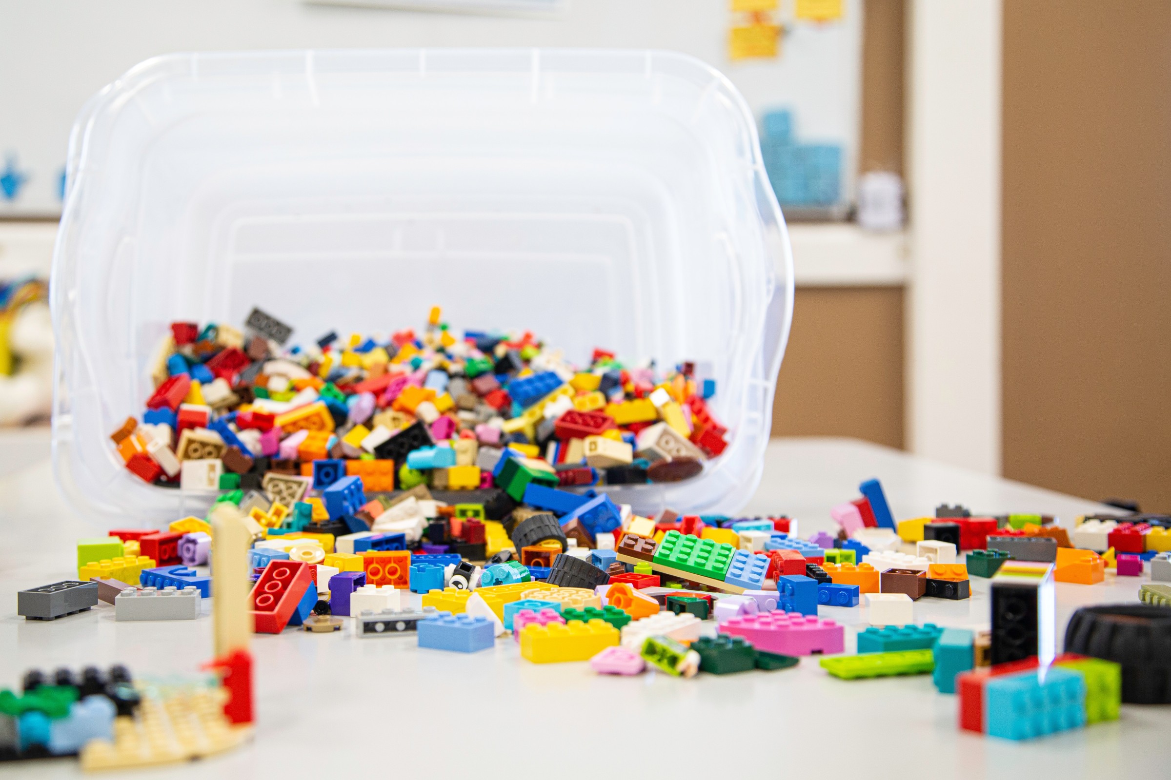 Assorted Lego bricks spilling out on a table