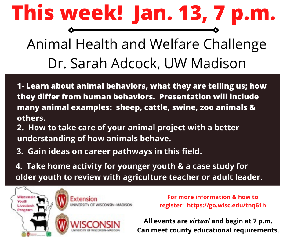 Animal Health & Welfare Youth Webinar-1 Point – Fond du Lac County Meat  Animal Project