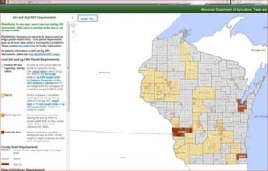 An image of state of Wisconsin showing road options for IoH and Ag CMVs opearting on highways. 