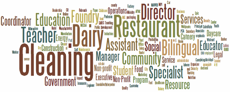 Wordcloud showing Latino Employment trends