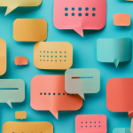 Colorful speech bubbles on teal background