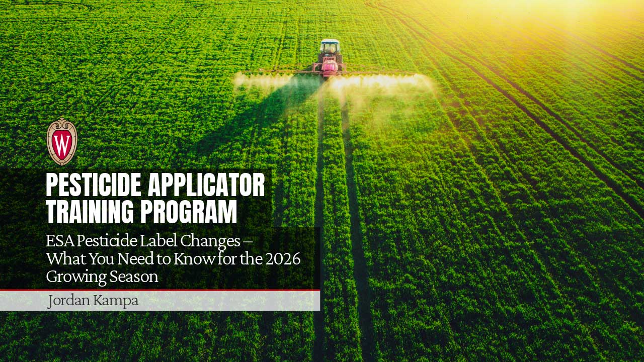 Aerial view of a tractor spraying crops at sunrise. "ESA Pesticide Label Changes – What You Need to Know for the 2026 Growing Season" by Jordan Kampa.