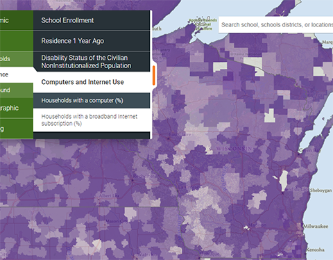 Screenshot of National Center for Education Statistics, ACS-ED Map