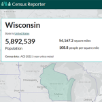 Screenshot of Census Reporter website featuring statistics about Wisconsin.