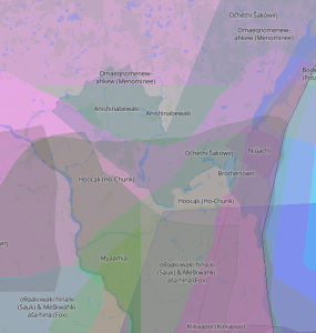 Screenshot from Native Land Digital website depicting Native languages in Wisconsin