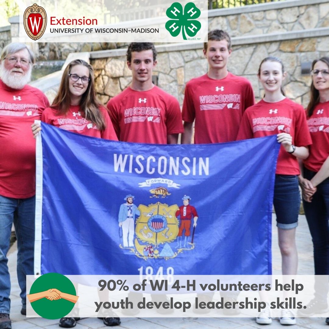 90% of WI 4-H volunteers help youth develop leadership skills.