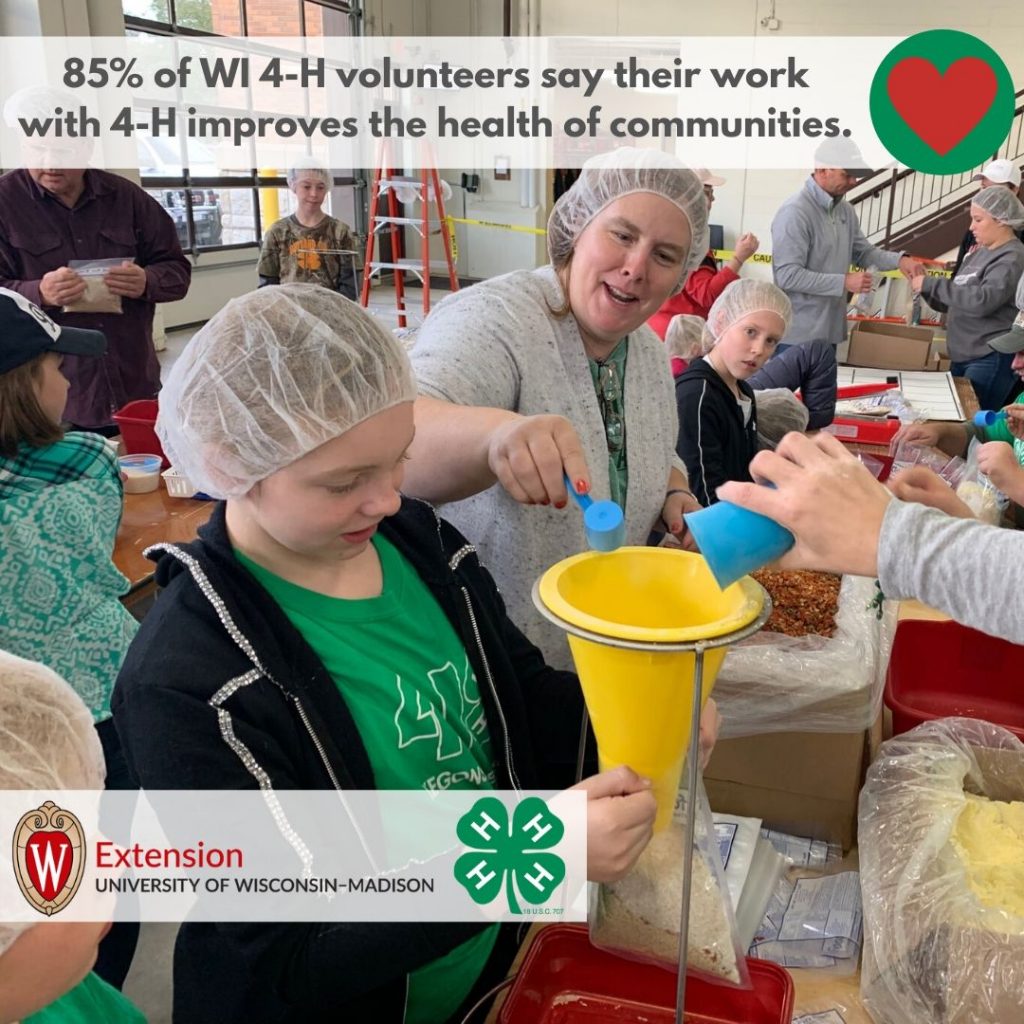 85% of WI 4-H volunteers say their work with 4-H improves the health of communities.